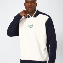 Reebok Cream & Navy Cotton Regular Fit Printed Sweatshirt image 1
