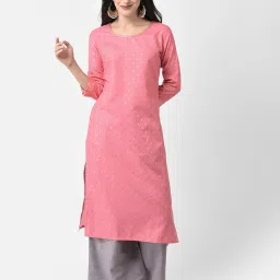 Span Pink Printed Straight Kurta image 1