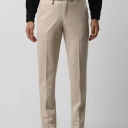 Van Heusen Mid Beige Slim Fit Texture Trousers image 1