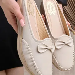 Shoetopia Kids Beige Mule Wedges image 1