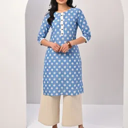 Rangita Blue Floral Print Straight Kurta image 1