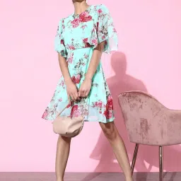 DODO & MOA Green Printed A-Line Dress image 1