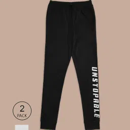 Pantaloons Junior Black & White Cotton Printed Trackpants (Pack of 2) image 1