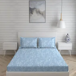 Boutique Living Cottage Garden Floral Blue 300 TC Cotton King Bed Sheet with 2 Pillow Covers image 2