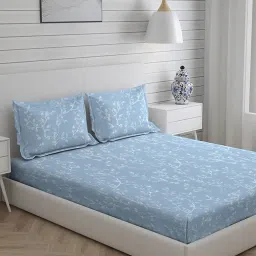 Boutique Living Cottage Garden Floral Blue 300 TC Cotton King Bed Sheet with 2 Pillow Covers image 3