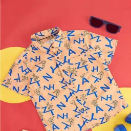 Pantaloons Junior Orange & Blue Cotton Printed Shirt image 1
