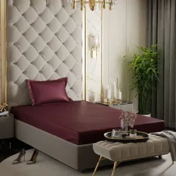 Stoa Paris Maroon 300 TC Polyester Single Fitted Sheet with 1 Pillow Cover image 1