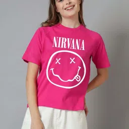 Free Authority Pink Cotton Regular Fit Printed T-Shirt image 1