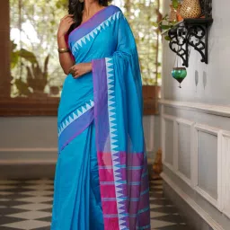 Unnati Silks Blue Cotton Woven Saree With Unstitched Blouse image 1