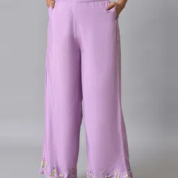 W Purple Embroidered Palazzos image 1