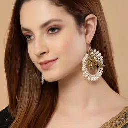 Dugran By Dugristyle White & Golden Chand Bali Earrings with Kundan & Pearls for Women image 1