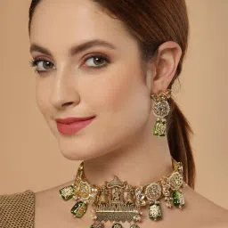 Dugran By Dugristyle Green & White Drop Earrings with Kundan & Pearls for Women image 1