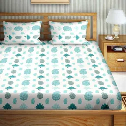 Bella Casa Stella Collection Cyan Cotton 180 TC King Size Bedsheet with 2 Pillow Covers image 1