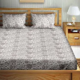 Bella Casa Paris Collection Grey Cotton 180 TC Super King Size Bedsheet with 2 Pillow Covers image 1