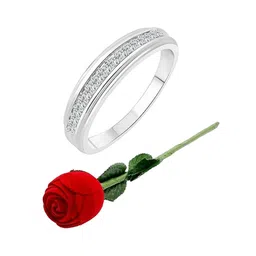 Vighnaharta Rhodium-Plated CZ-Studded Finger Ring With Rose Box-picture-12