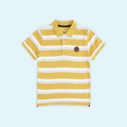 Pantaloons Junior Mustard & White Cotton Striped Polo T-Shirt image 1