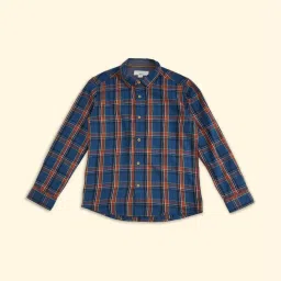 Pantaloons Junior Blue & Orange Cotton Chequered Full Sleeves Shirt image 1