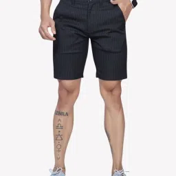 VASTRADO Black Cotton Regular Fit Striped Shorts image 1