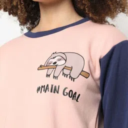 Campus Sutra Pink Cotton Color-Block Sweatshirt image 4