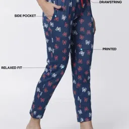 Kryptic White & Navy Cotton Relaxed Fit Printed Lounge Pant - Pack of 2 image 4