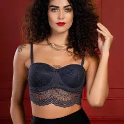 Clovia Grey Lace Padded Bra image 1