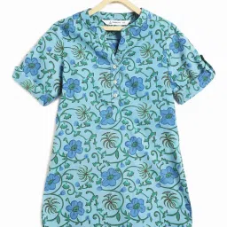Campana Girls Blue Cotton Floral Anarkali Kurti image 1
