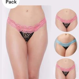 Secrets By ZeroKaata Pink & Blue Lace Work Bikini Panty - Pack Of 3-picture-28