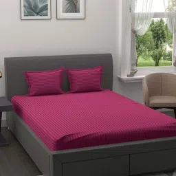 JaipurFabric Maroon Pure Cotton 150 TC Stripes Double Bedsheet with 2 Pillow Covers image 1