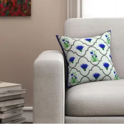 SEJ by Nisha Gupta Off White & Blue Cushion Covers - Set of 1 image 1