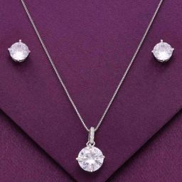 Kai Jewel Sterling Simply Zircons Pendant with Chain & Earrings Set for Women-picture-8