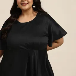 Sztori Women Plus Size Black Pleated A-Line Top-picture-12
