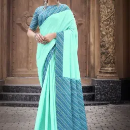 Satrani Turquoise Silk Printed Saree With Unstitched Blouse-picture-12