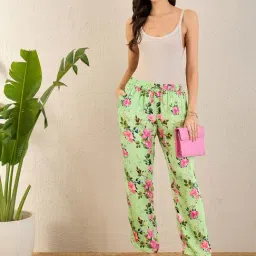 First Resort By Ramola Bachchan Mint Green and Pink Garden Print Straight Pants-picture-6