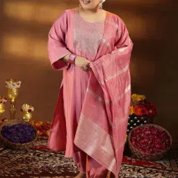 Extra Love By Libas Pink Embroidered Kurta Salwar Set With Dupatta-picture-30