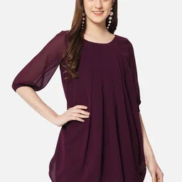 OTIRA Gathered or Pleated Georgette A-Line Mini Dress-picture-28