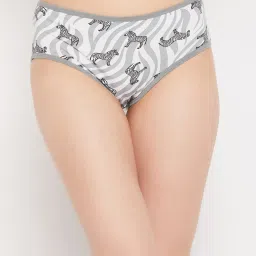 Clovia Grey & White Printed Hipster Panty image 1