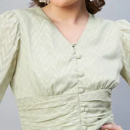 Marie Claire Light Green Self Design V-Neck Top image 5