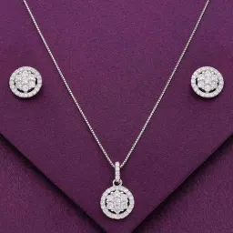 Kai Jewel Sterling Round Cut Zircon Pendant with Chain & Earrings Set for Women-picture-11