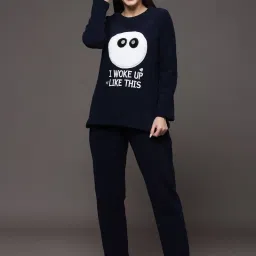 Sweet Dreams Navy Self Design Pullover With Lounge Pants image 1