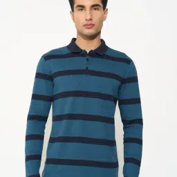 Peregrine By Pantaloons Blue Slim Fit Striped Polo T-Shirt-picture-27