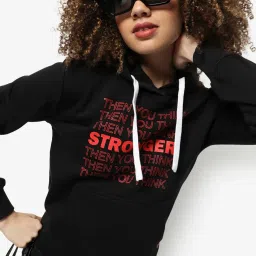 Campus Sutra Black Cotton Graphic Print Sweatshirt image 3
