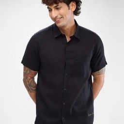 Spykar Black Linen Slim Fit Texture Shirt-picture-10