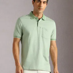 Louis Philippe Green Cotton Regular Fit Polo T-Shirt-image-48