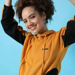 Campus Sutra Yellow Cotton Sweatshirt image 5