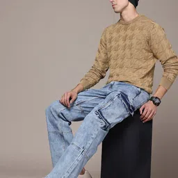 The Roadster Lifestyle Co. Men Abstract Self Design Pure Cotton Pullover image 3