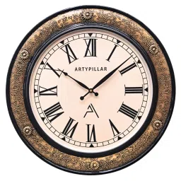 ARTYPILLAR 16In Wooden Frame with Brass Emboss Work and 12In Dome Glass Dial Wall Clock image 1