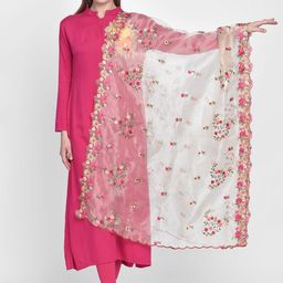 Dupatta Bazaar Gold-Coloured & Pink Embroidered Organza Dupatta-image-82