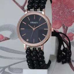 VIRAKTI Women Brass Dial & Textured Straps Analogue Watch M-02-BLACK-picture-15