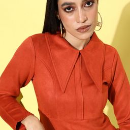 Athena Orange Solid Above Knee A-Line Dress-picture-0