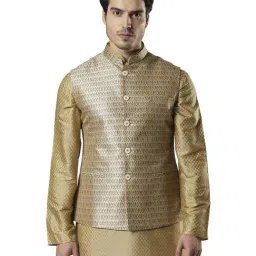 Ethnix By Raymond Golden Regular Fit Self Pattern Nehru Jacket-image-19